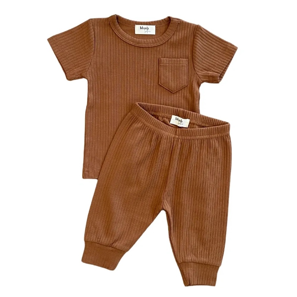 COGNAC | Baby toddler ribbed organic two-piece set